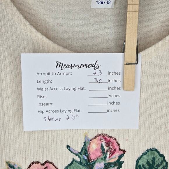 AMERICAN BORN Cream Ribbed Floral Rose Sweater 18W/38 0256 - Picture 5 of 8